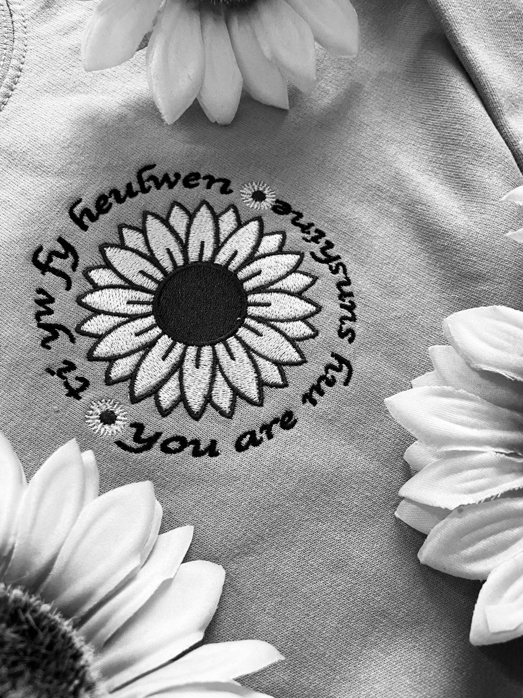 Embroidered Sunflower Jumper - "You Are My Sunshine" & "Ti yw fy Heulwen" - Cozy Gift for Her - Handcrafted Floral Sweater - Unique Sunflower Apparel image 6