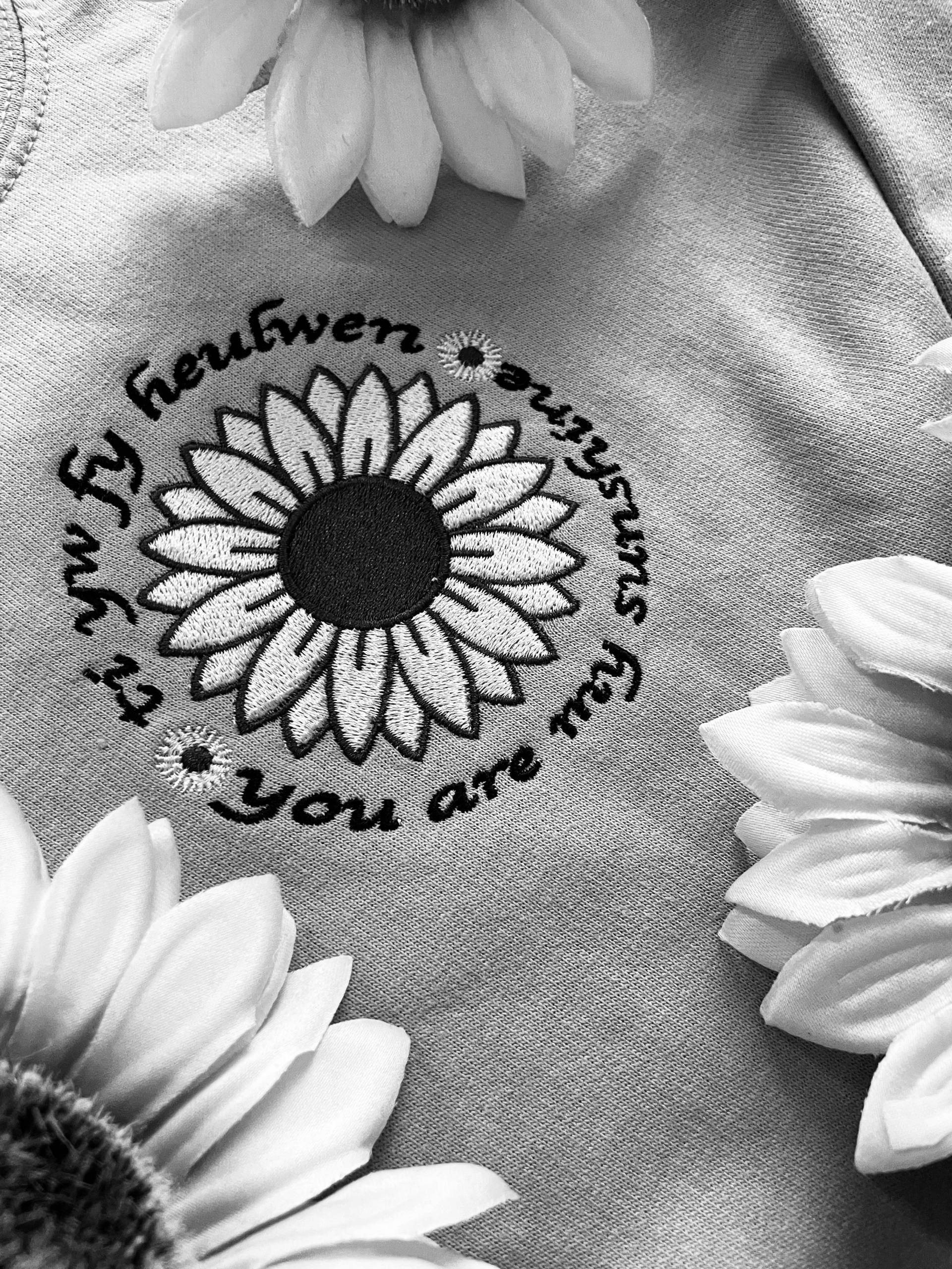 Embroidered Sunflower Jumper - "You Are My Sunshine" & "Ti yw fy Heulwen" - Cozy Gift for Her - Handcrafted Floral Sweater - Unique Sunflower Apparel image 6