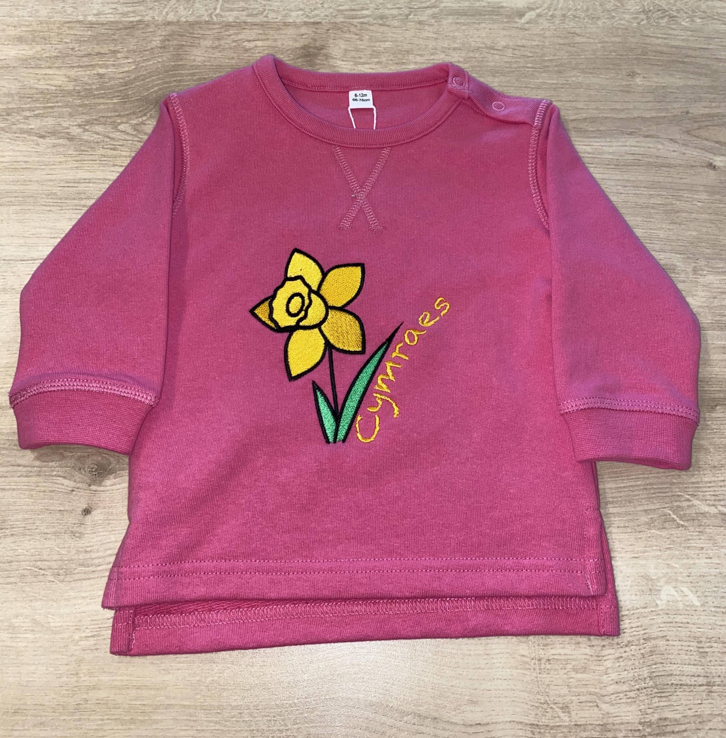 Girls 'Cymraes' Pink Embroidered Jumper image 0