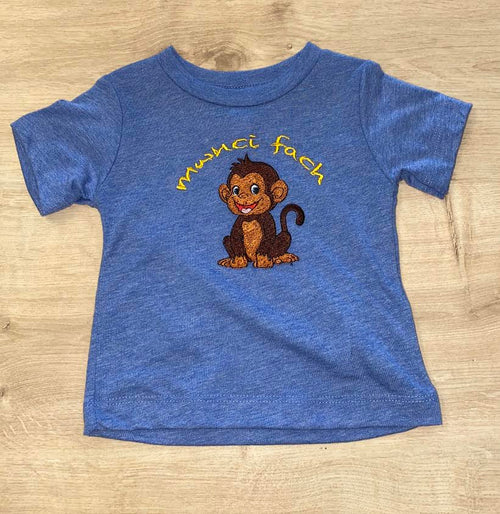 Blue 'Mwnci Fach' Embroidered T-Shirt image 0