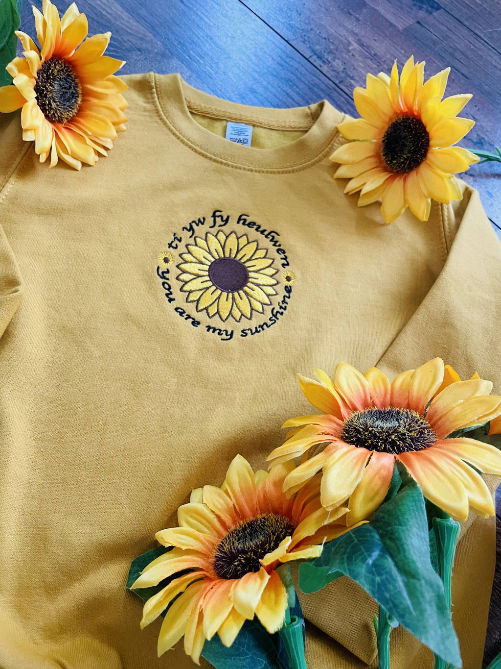 Embroidered Sunflower Jumper - "You Are My Sunshine" & "Ti yw fy Heulwen" - Cozy Gift for Her - Handcrafted Floral Sweater - Unique Sunflower Apparel image 5