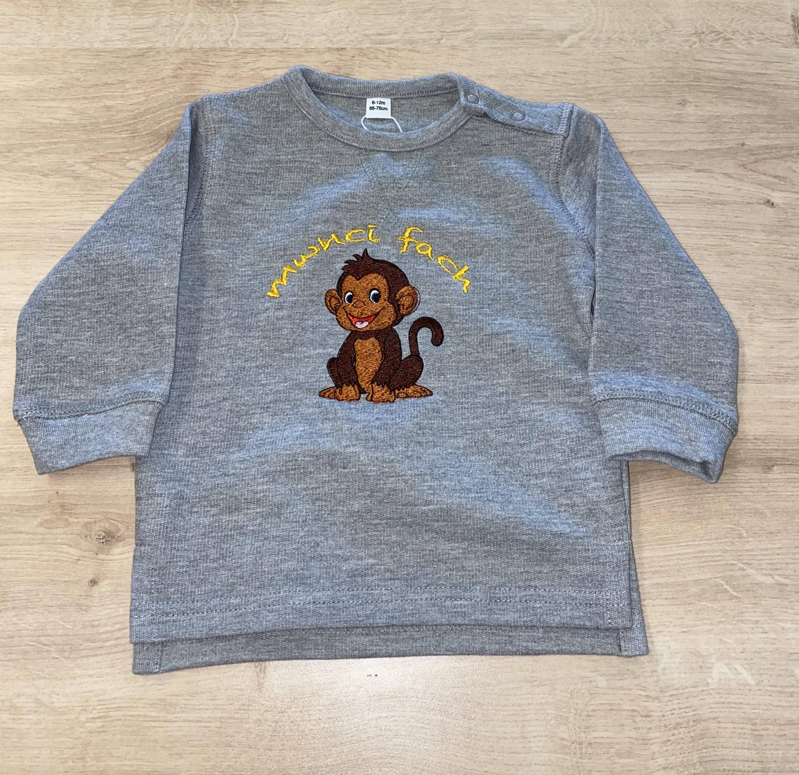 Grey 'Mwnci Fach' Embroidered Jumper image 0