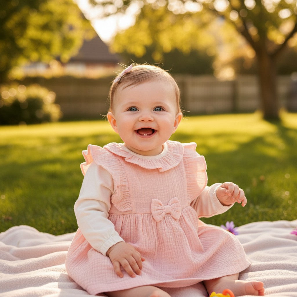 Muslin Bow Pinafore Dress Set