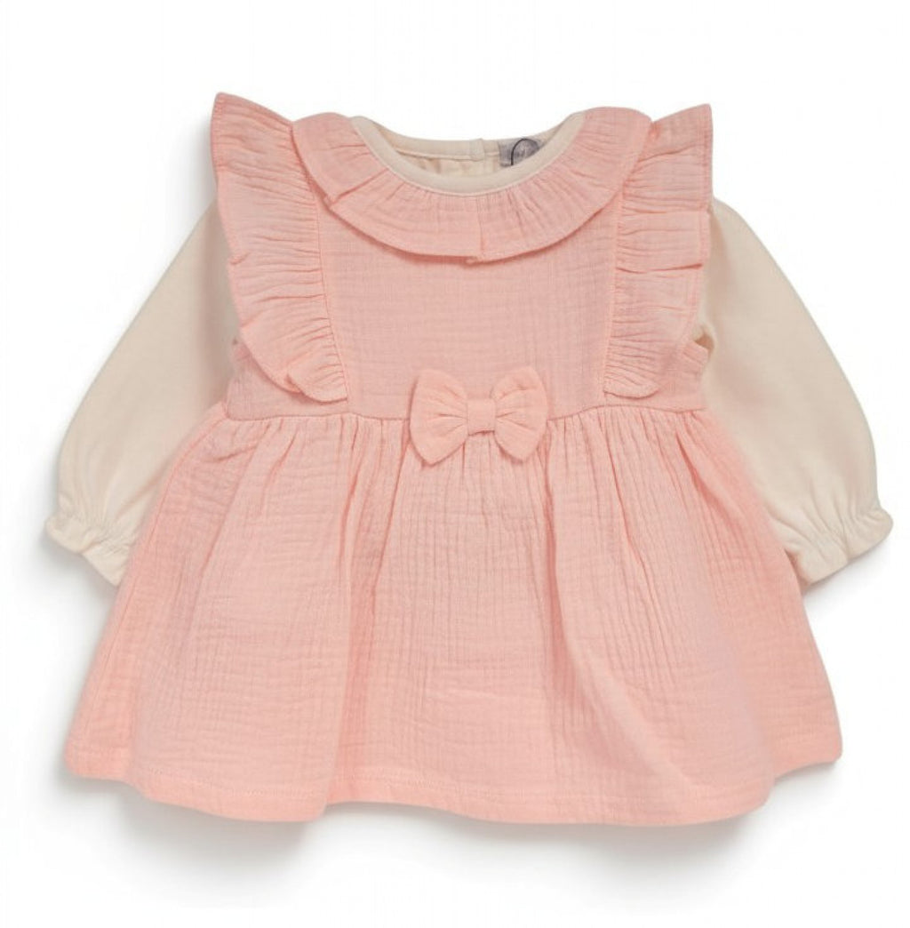 Muslin Bow Pinafore Dress Set