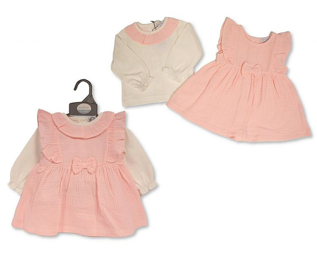 Muslin Bow Pinafore Dress Set