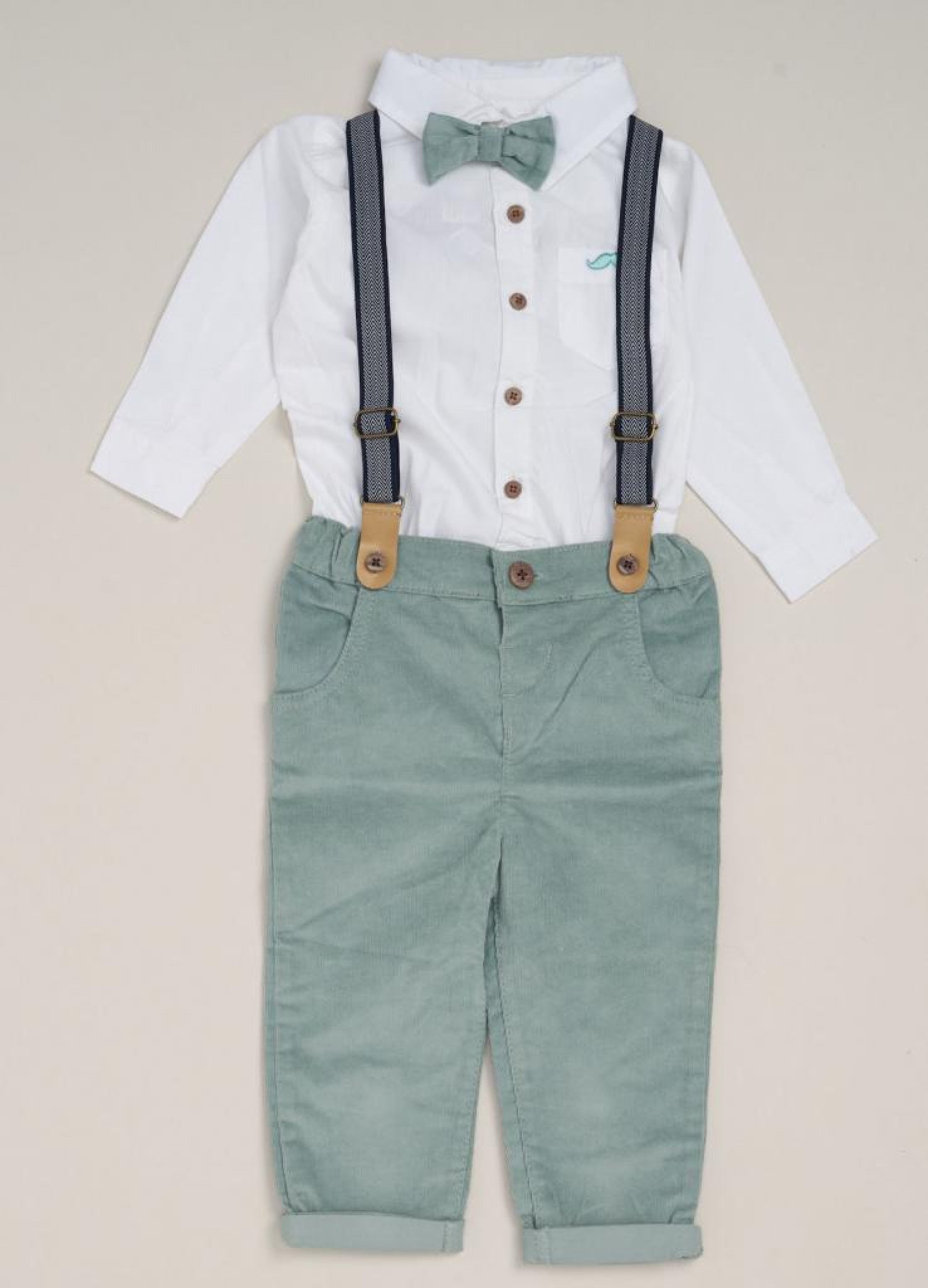 Corduroy, Shirt & Bow Tie Set with Braces
