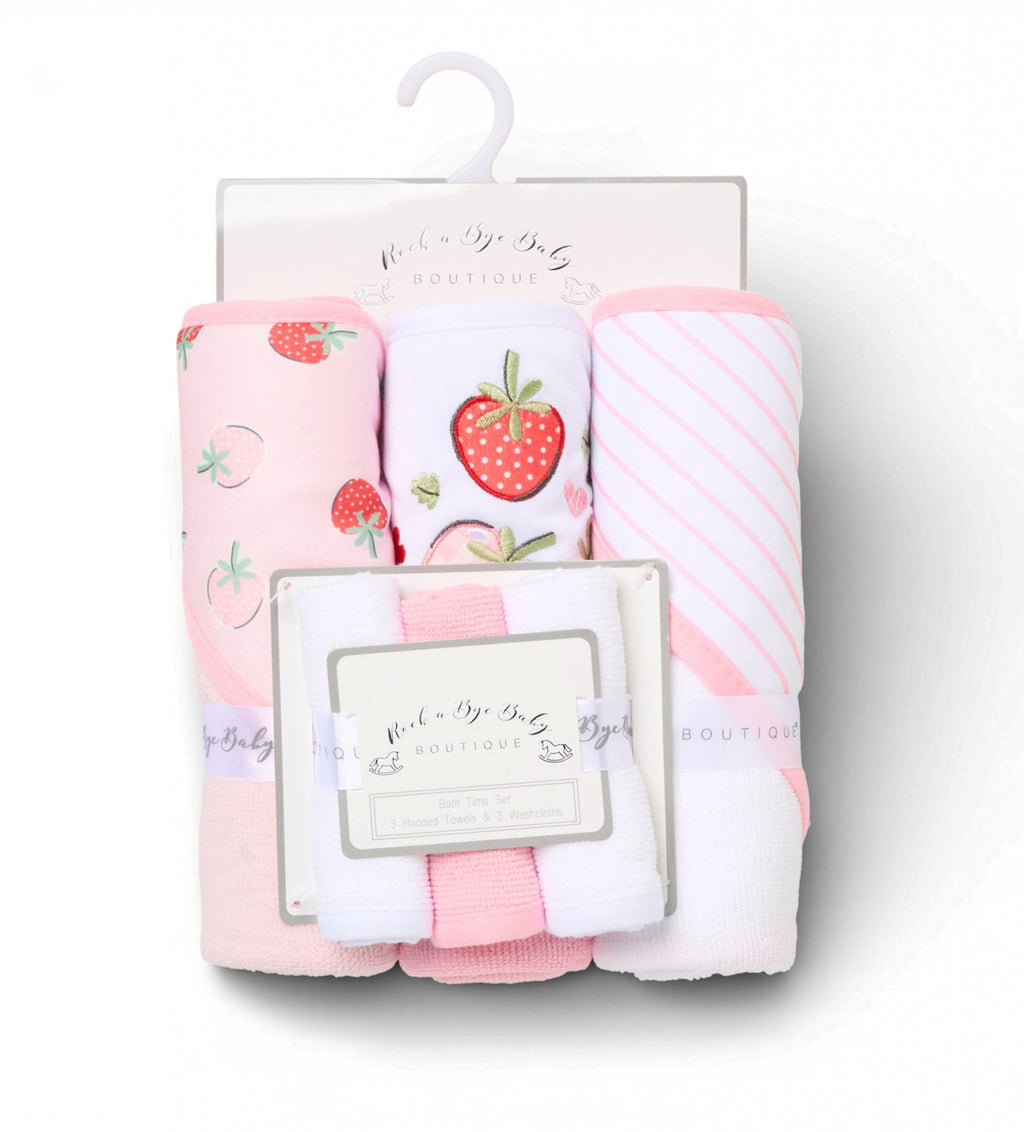 Hooded Towel and Wash Cloth Set "Strawberry"