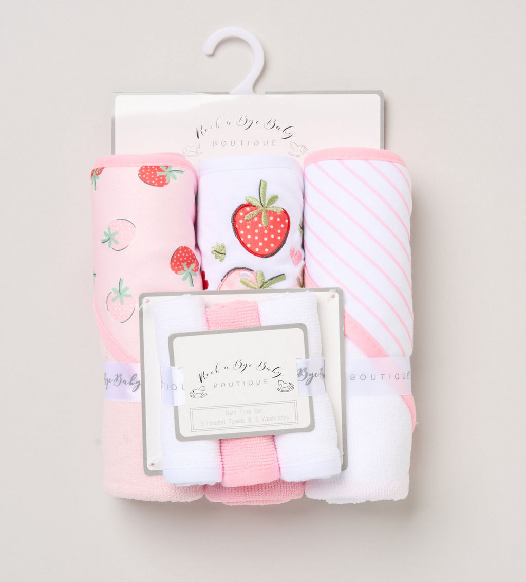 Hooded Towel and Wash Cloth Set "Strawberry"
