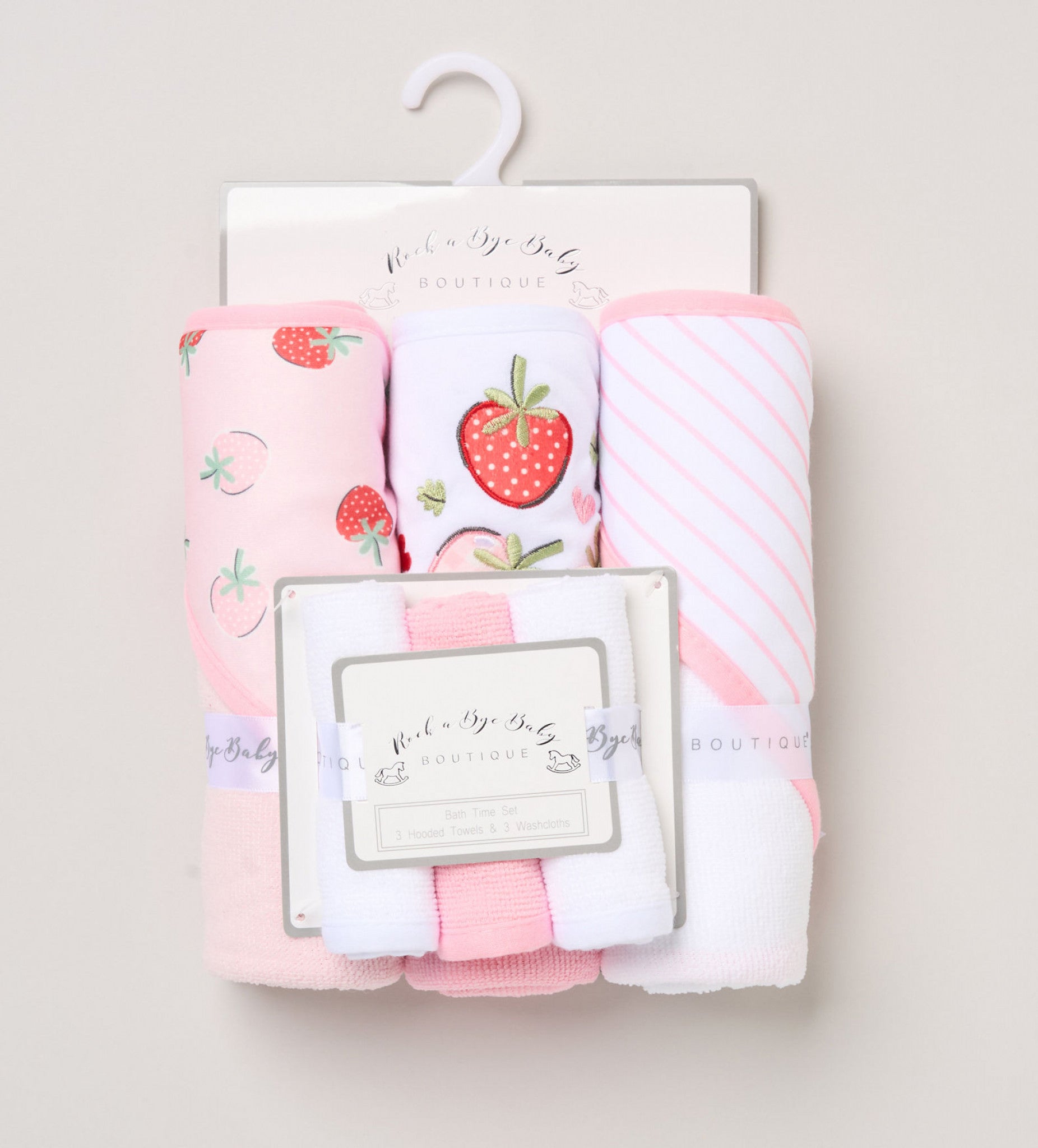 Hooded Towel and Wash Cloth Set "Strawberry"
