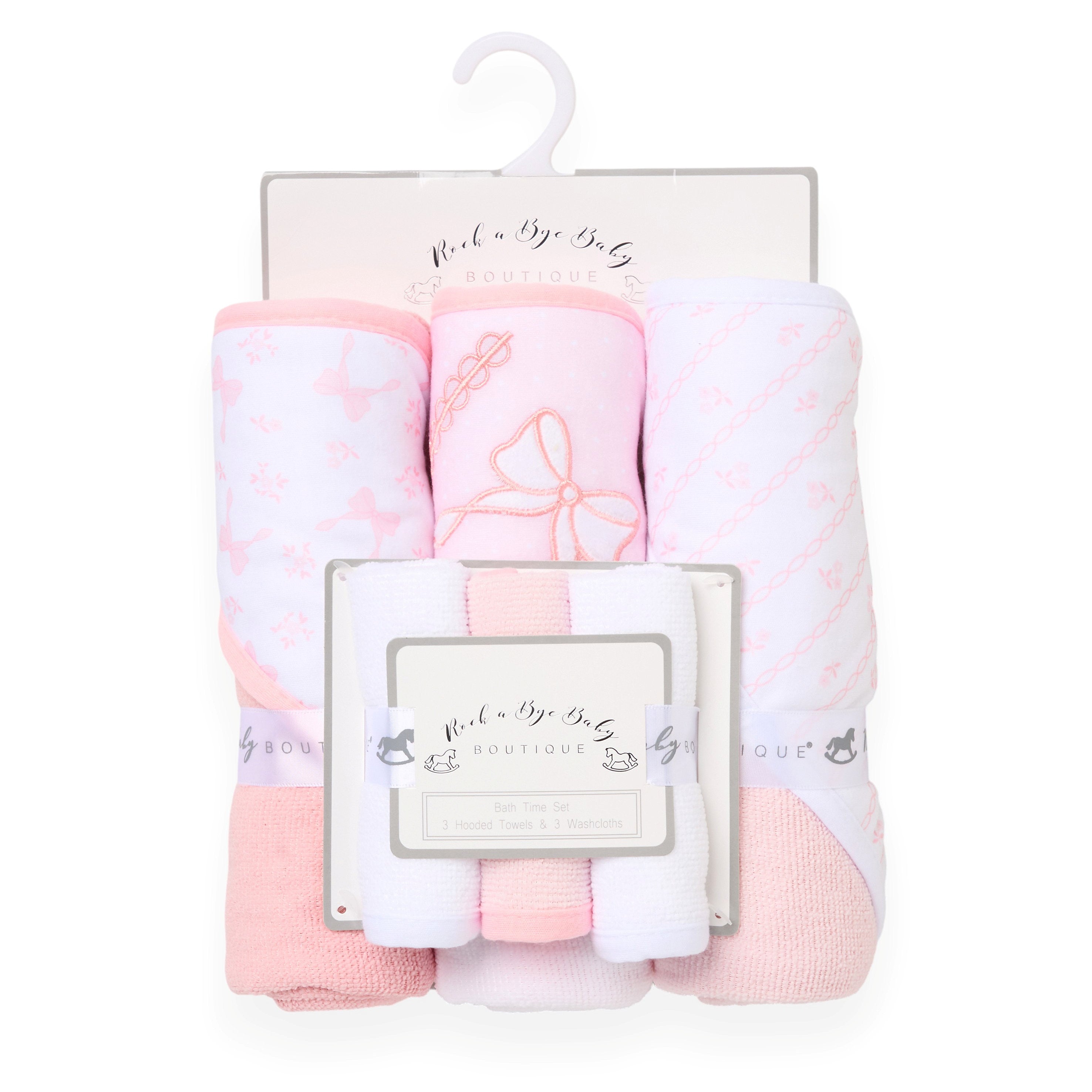 Hooded Towel and Wash Cloth Set "Bows"