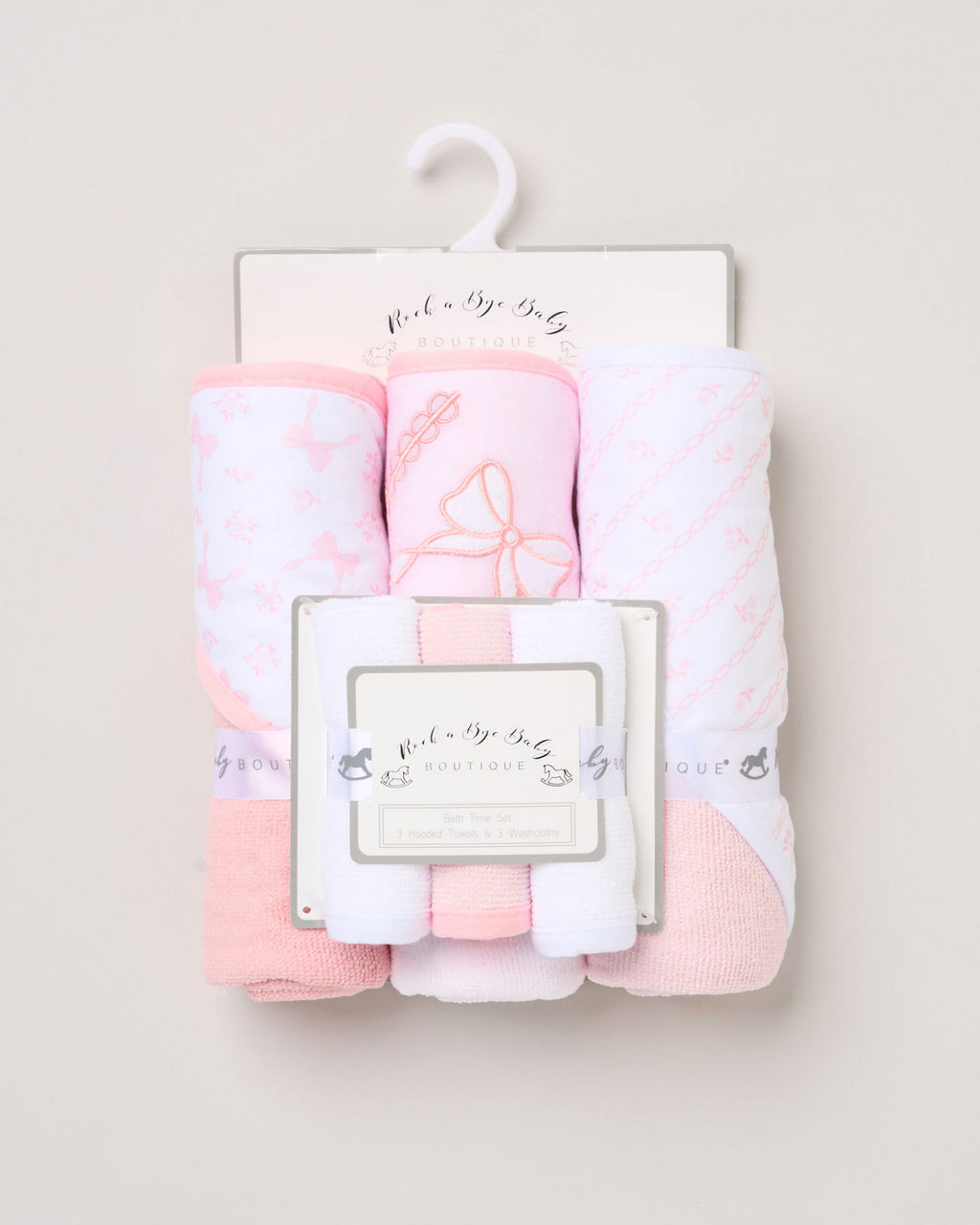 Hooded Towel and Wash Cloth Set "Bows"