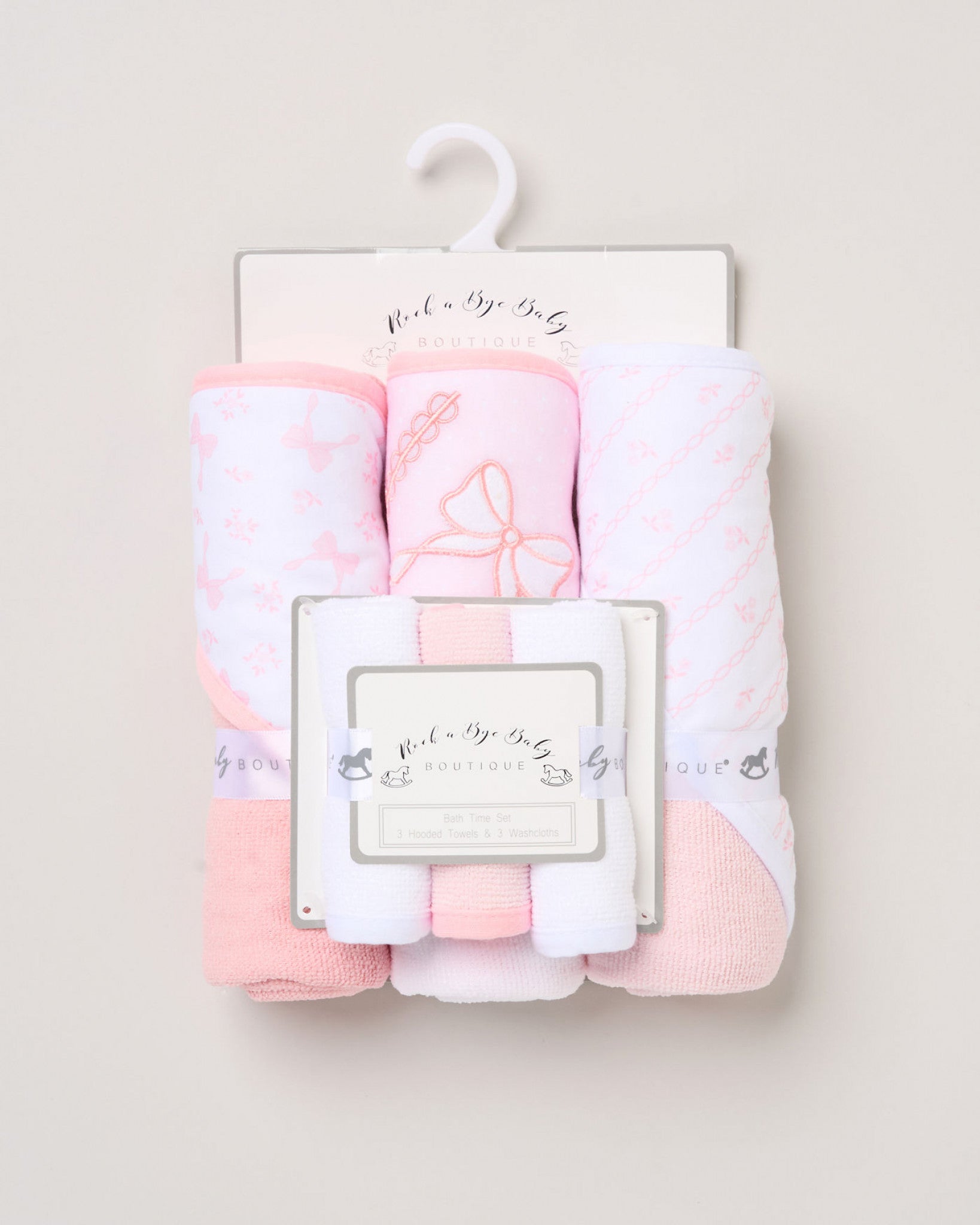 Hooded Towel and Wash Cloth Set "Bows"