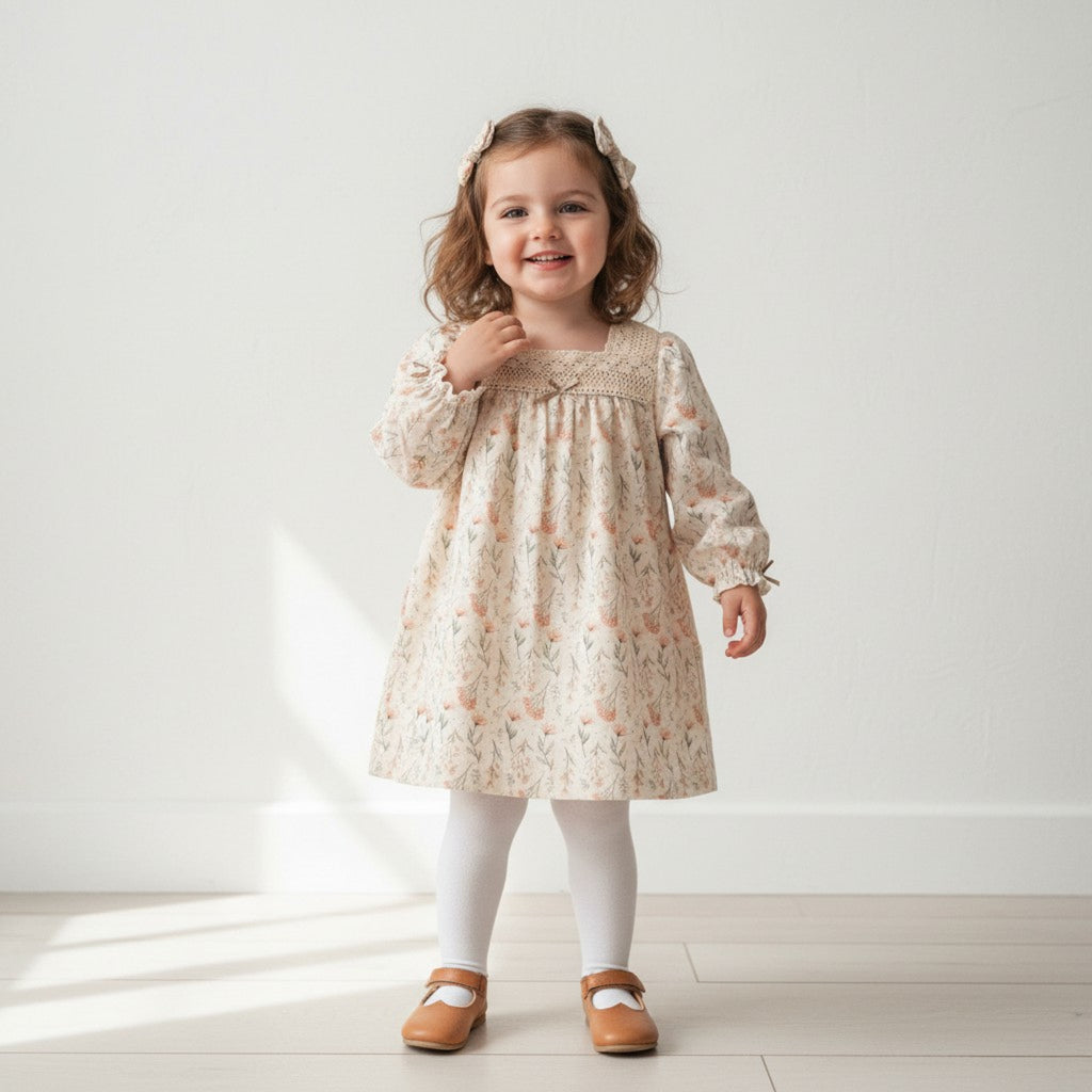 Cotton Fully lined Floral Dress & clips
